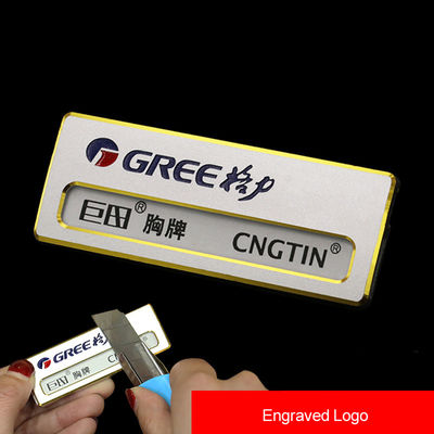 Custom Engraved Name Tags Magnetic With Logo Color Filling Reusable Metal Name Badges