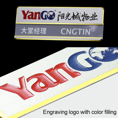 Custom Engraved Name Tags Magnetic With Logo Color Filling Reusable Metal Name Badges