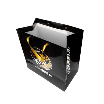 Mua Túi tote Euro giấy đen được in tùy chỉnh với logo dây ruy băng Satin online manufacture
