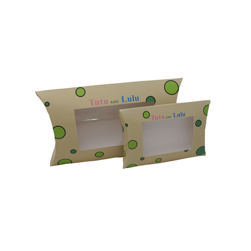 Custom Recycled Paper Pillow Box Packaging With Transparent Window