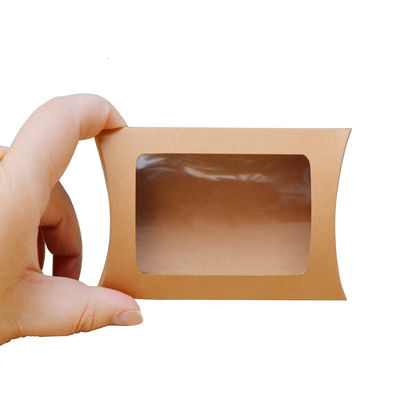 Hộp gối giấy kraft được in tùy chỉnh với cửa sổ rõ ràng Bao bì thân thiện với môi trường cho quà tặng và bán lẻ