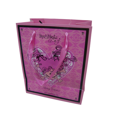 Colored Custom Printed Recycled Paper Gift Bags With Satin Ribbon Handles Supplier